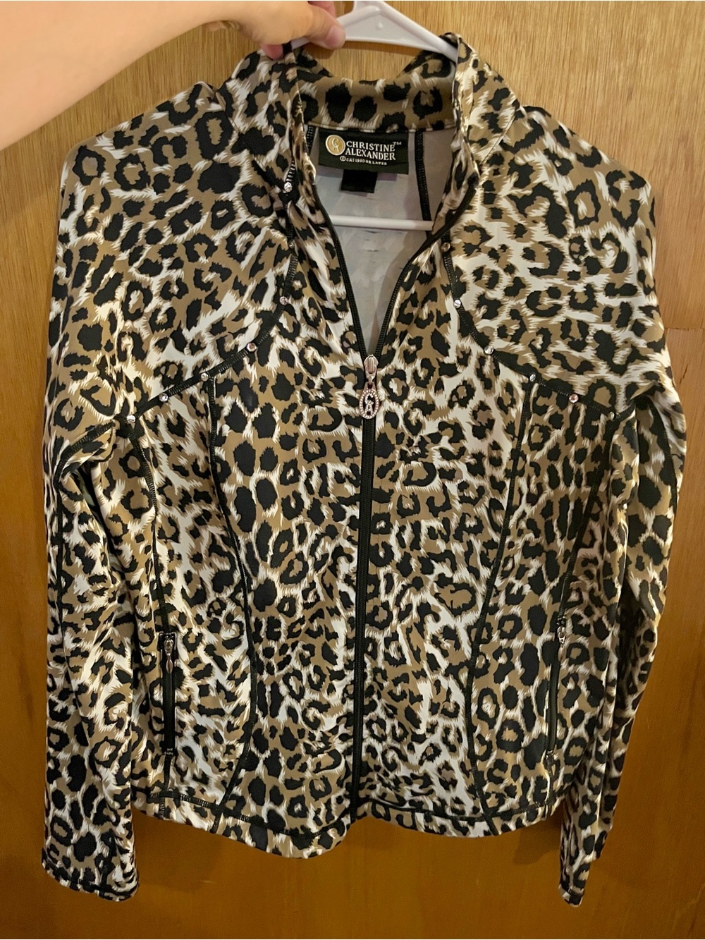 Christine Alexander Leopard Print Bomber Jacket - Black & Tan